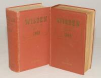 Wisden Cricketers‚‘ Almanack 1948 and 1949. Original hardback. The 1948 edition with minor wear to boards and spine paper, dulling to gilt titles on spine, browning to page edges otherwise in good condition, the 1949 edition with some wear to spine extrem