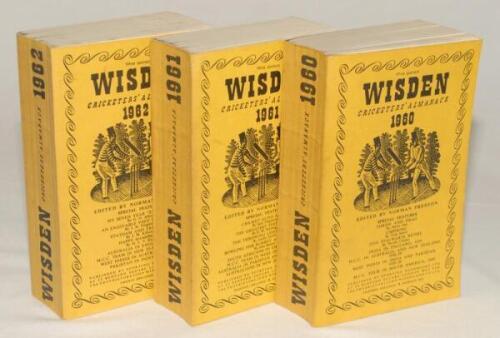 Wisden Cricketers‚‘ Almanack 1960, 1961 and 1962. Original limp cloth covers. Odd minor faults otherwise in very good condition. Qty 3