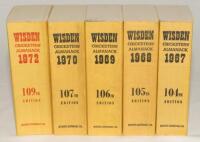 Wisden Cricketers‚‘ Almanack 1967, 1968, 1969, 1970 and 1972. Original limp cloth covers. Odd minor faults to the 1972 edition otherwise in very good condition. Qty 5