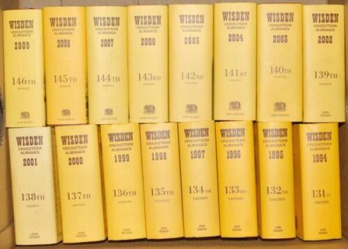 Wisden Cricketers‚‘ Almanack 1994 to 2020. Original hardbacks with dustwrapper. Sold with a Wisden Australia 1998, ist edition with dustwrapper. Odd minor faults to the dustwrapper otherwise in good/very good condition. Qty 28. In two boxes