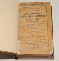 Wisden Cricketers‚‘ Almanack 1902 and 1904. 39th & 41st editions. Both editions bound in dark brown boards, with original paper wrappers, with gilt titles to spine. The 1902 edition with wear, loss and repairs to both wrappers, minor wear to first few and