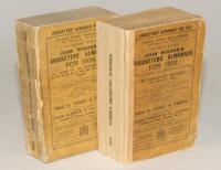 Wisden Cricketers‚‘ Almanack 1922 and 1925. 59th & 62nd editions. Original paper wrappers. The 1922 edition with replacement spine paper with printed titles, wrappers soiled worn and with some loss, pages tired and with signs of damp wrinkling, the 1925 w