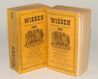 Wisden Cricketers’ Almanack 1947 and 1948. Original limp cloth covers. Both editions with browning to page edges, some wear and soiling to covers, name and address handwritten to top border of the first advertising page. The 1947 edition with slight break