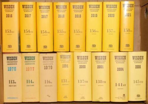 Wisden Cricketers‚‘ Almanack 1976, 1977, 1979, 1994, 2000, 2001, 2004, 2008, 2016, 2017 (2 copies), 2018 (2 copies), 2019, 2020 and 2021. Original hardbacks with dustwrapper. Minor wear to odd dustrapper spine otherwise in good/very good condition. Qty 1