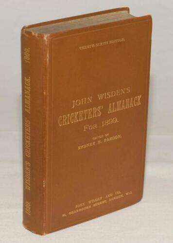 Wisden Cricketers‚‘ Almanack 1899. 36th edition. Original hardback. Some wear to edge of front board where it meets the spine, minor bumping to corners otherwise in excellent condition with bright gilt titles to front board and spine paper. A rare early h