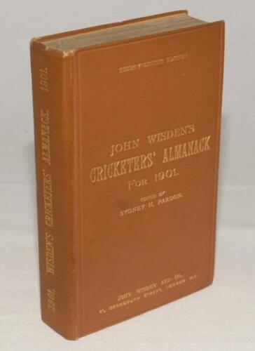 Wisden Cricketers&sbquo;&lsquo; Almanack 1901. 38th edition. Original hardback. Very minor bumping to board extremities, ink signature to inside front board, very slight foxing to page block edge otherwise in excellent condition with gilt titles bright to front board