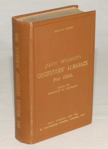 Wisden Cricketers‚‘ Almanack 1903. 40th edition. Original hardback. Very minor wear to board extremities, handwritten name and date in ink to top border of the inside front board otherwise in unusually very condition for this particular edition