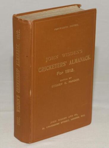 Wisden Cricketers‚‘ Almanack 1912. 49th edition. Original hardback. Excellent condition throughout with gilt titles to front board and spine bright. A rare pre-war hardback edition. Not often seen in such wonderful condition