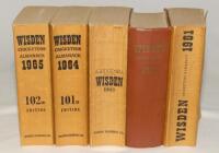 Wisden Cricketers’ Almanack 1961 to 1965. Original limp cloth covers with the exception of the 1962 which is an original hardback edition. All four softback editions with some bowing to their spines to a greater or lesser degree and some minor soiling/dar