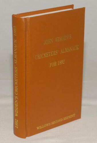 Wisden Cricketers‚‘ Almanack 1892. Willows softback econd reprint (2008) in light brown hardback covers with gilt lettering. Limited edition 176/250. Very good condition