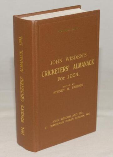 Wisden Cricketers‚‘ Almanack 1904. Willows hardback reprint (1998) in dark brown boards with gilt lettering. Limited edition 388/500. Very good condition