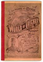 ‘World of Cricket. 50 years of Cricket. England v Australia. Colony v Colony. 1856-1895. Third edition’. F.J. Ironside. Published by W. Dymock, Sydney 1895. Printed by McCarron, Stewart & Co., Sydney. Bound (possibly rebound) in stiffened boards with orig