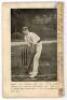 ‘The Cricketer’s Guide and Souvenir. Season 1907-8. All England and Australia’. ‘Mid-on’ (Harry W. Hedley?). Printed by J.J. Miller, Melbourne. 48pp. Complete. Appears to be in original paper wrappers. Comprises list of fixtures, pictures of players, perf - 2