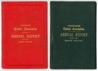 ‘Victorian Cricket Association Annual Report’ 1909/10 and 1916/17. Two official annual reports, the 1909/10 issue bound in original red cloth, printed by Modern Printing Co., Melbourne. The 1916/17 in original green cloth, printed by W. & J. Barr, Fitzroy