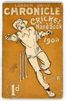 ‘London Daily Chronicle Cricket Handbook 1905’. Compiled by ‘Linesman’. Only year of issue. Original decorative paper wrappers. Padwick 1059. Rusting to staples, otherwise in good/ very good condition. A rarer cricket annual from the period, not previousl