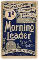 ‘Morning Leader. The Star & Leader Cricket Manual’ 1898. Fourth year of issue. Edited by Alfred Gibson. 64pp with fixture lists for season 1898, laws, averages for 1897, etc. Original decorative paper wrappers. Padwick 1114. Rusting to staple, very minor 