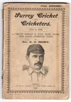 ‘Surrey Cricket and Cricketers 1773 to 1895. A Complete Summary of every match played with various interesting tables’. Rev. R.S. Holmes. Offices of “Cricket”, London 1896. 80pp plus advertising pages. Original decorative paper wrappers. Padwick 2682. Spl