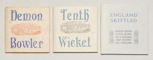 New Zealand. Two limited edition titles published by Nag’s Head Press, Christchurch, New Zealand. Titles are ‘Demon Bowler. Australian XI v. Canterbury XV played at Hagley Park, Christchurch 19, 23, 24 January 1878’, 1980. Limited edition no. 57/225. ‘Ten