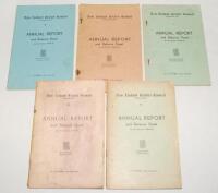 New Zealand Cricket Council Annual Report and Balance Sheet 1937/38-1961/62. Five original booklets issued for seasons 1938/39, 1939/40, 1940/41, 1945/46 and 1946/47. Wear and soiling to some wrappers, rusting to staples, otherwise in good condition. Sold