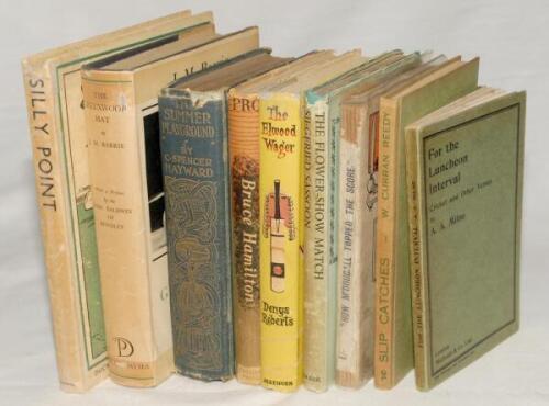 Cricket prose and verse. Nine titles, the majority hardbacks. ‘The Summer Playground’, C.S. Hayward, London 1920, wear to boards. ‘How McDougall Topped the Score’, Thos. E. Spencer, Sydney, ‘6th edition’ 1912, paper wrappers with loss and splitting. ‘For 