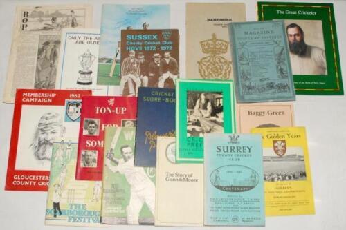 Cricket Books. Small box comprising a selection of approx. fifty cricket books, booklets brochures etc. Jack Davey and David Shepherd (Gloucestershire) Testimonial brochure 1978, signed to the front by both players. ‘International Cricket Centenary Occasi