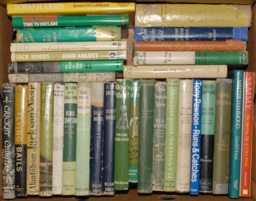 Cricket biographies and autobiographies 1910s-1960s. Two boxes comprising sixty four titles, the majority hardbacks and first editions. A good number with generally good dustwrappers, one signed, including ‘My Cricketing Days’, C.G. Macartney 1930. ‘A Cri