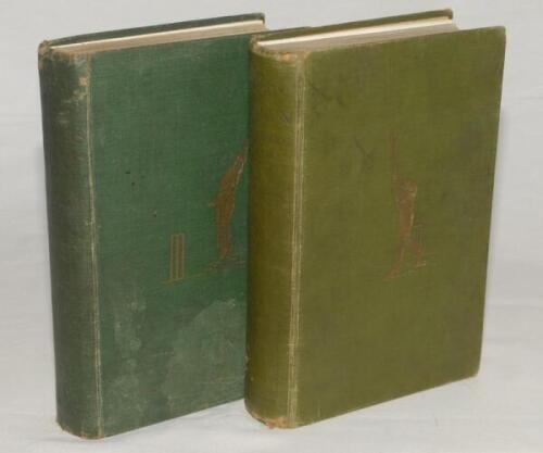 ‘Great Batsmen Their Methods at a Glance’ and ‘Great Bowlers and Fielders Their Methods at a Glance’. George W. Beldam and Charles B. Fry. London 1905 and 1906. The two volumes in original green cloth with gilt illustrations to fronts and gilt titles to s