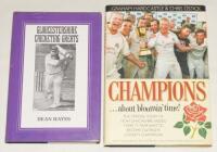 Gloucestershire and Lancashire signed histories. Two hardback titles with dustwrappers. ‘Gloucestershire Cricketing Greats’, Dean Hayes, Tunbridge Wells 1990. Signed in ink to the title page by eleven Gloucestershire players, Zaheer Abbas, Mike Procter, A