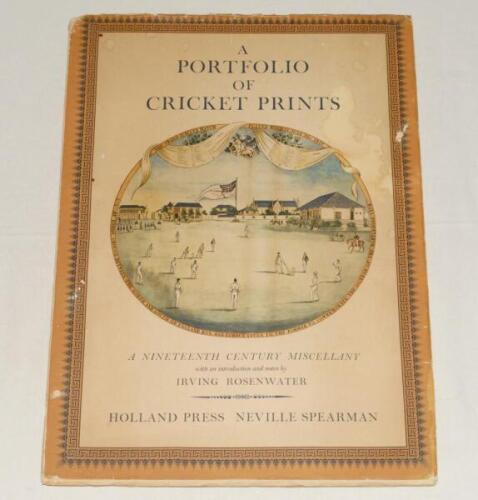 ‘A Portfolio of Cricket Prints. A Nineteenth Century Miscellany’. Introduction and Notes by Irving Rosenwater. London 1962. Original pictorial wrappers. Some staining and wear to wrappers. Internally in very good condition