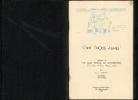 ‘M.C.C. tour of Australia 1932/33 ‘Bodyline’. ‘Oh! Those Ashes’. A.H. Barratt, cartoons by Tom Fisher. Nottingham 1933. Private and Limited edition. Dedicated to ‘The Lord Mayor of Nottingham (Councillor H. Seely Whitby, J.P.). Rare post ‘Bodyline’ tour b