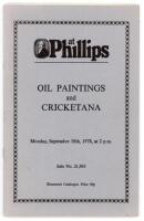 Phillips auction catalogue 1978. Original catalogue for the sale of ‘Oil Paintings and Cricketana’ held on 18th September 1978, with printed sheet of prices realised slipped in. This was the auction where the Anthony Baer and H.M. Cohen collections were s