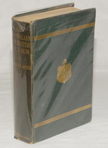 ‘An Australian Cricketer on Tour’. Frank Laver. London 1905. Original publishers green cloth with bright gilts to front cover and spine. Stamps for ‘East Devon Club Teignmouth’ and ownership inscriptions to front endpaper and title page. Padwick 4990. Lig