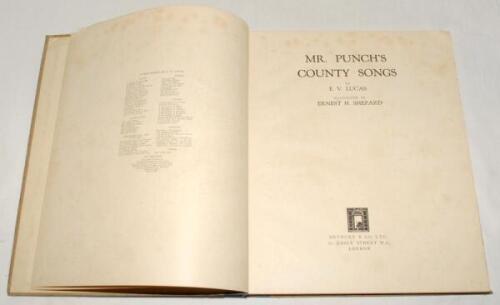 ‘Mr. Punch’s County Songs’. E.V. Lucas and Ernest H. Shepherd. London 1928. Comprising a poem on each odd-numbered page by Lucas on forty three counties, each poem surrounded by illustrations by Shepherd. The pages for the counties of Gloucestershire, Ham