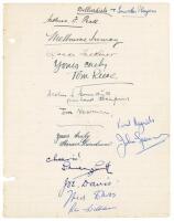 Billiards and snooker signatures, early 1900s onwards. Ruled page nicely signed in black and blue ink by twelve billiards and snooker players. Signatures include Joe Davis, World Snooker Champion fifteen times 1927-1948, and World Billiards Champion four 