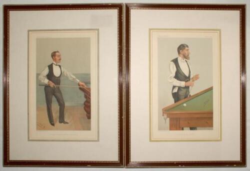 Billiards/Snooker. H.W. Stevenson. Vanity Fair Supplement colour chromolithograph of Stevenson at the table. ‘He might be Champion if there were a Championship‚‘. May 25th 1905 by SPY. Sold with John Roberts Jnr. Vanity Fair colour chromolithograph of Can