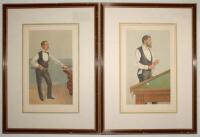 Billiards/Snooker. H.W. Stevenson. Vanity Fair Supplement colour chromolithograph of Stevenson at the table. ‘He might be Champion if there were a Championship‚‘. May 25th 1905 by SPY. Sold with John Roberts Jnr. Vanity Fair colour chromolithograph of Can