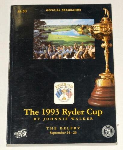 Ryder Cup. The Belfry 24th- 26th September 1993. Official 402pp programme signed to profile pages by the team captains, Bernhard Gallacher and Tom Watson, European team members, Ballesteros, Faldo, Haeggman, James, Lane, Langer, Montgomerie, Olazabal, Roc