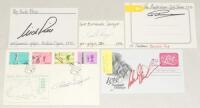 Golf signatures 1980s/1990s. Two signatures of Greg Norman and Nick Price on white cards and one other unidentified. Also two first day covers, one signed by Bernhard Langer, Jersey 1978, the other by Robert Karlsson, U.S.A. 1991. G/VG