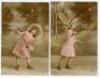 ‘Girl Tennis player’. Series of five attractive colour postcards of a young girl wearing a large straw hat and playing with a tennis racket and ball, various shots and poses. Postcards by ‘Lutetia Series’. No 152, European editions. Postally unused. Good/ - 3