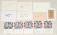 England World Cup 1966. Twelve individual signature in ink of the eleven members of the victorious England team won the 1966 World Cup, and the manager, Alf Ramsey. Five signatures to white cards of Bobby Moore, Gordon Banks, Jack Charlton, Alan Ball, and