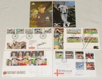 Football signed first day covers 1996-2013. Two Royal Mail issues, ‘Evening Standard. Football Legends’ 14th May 1996, signed by Eddie Gray, Dan Greaves and Steve Stone. ‘Footba11 [sic] Heroes’ 9th May 2013, signed by Gary Lineker. Isle of Man ‘Memories o