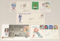 England World Cup 1966 signed first day covers 1966-2013. Mercury Covers ‘Sport’ 11th June 1991, signed by Nobby Stiles. ‘Cardiff Wales Footba11 [sic] Heroes’ 9th May 2013, signed by Gordon Banks. Sold with three World Cup 1966 covers including a G.P.O. F