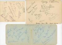 Swindon Town, Crewe Alexandra and Plymouth Argyle 1940s-1950s. Three album pages, one signed in pencil by twelve members of the Swindon Town team, season 1947/48 including Ted Maguire, Jim Ithell, Jackie Dryden, Frank Boulton, Maurice Owen, George Kaye, D