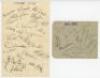 Nottingham Forest F.C. 1948 and 1958. Ruled page signed in pencil by twenty five players including Bob Davies, Bob McCall, Ted Blagg, Jack Hutchinson, Jim Clarke, Brynn Elliott, Horace Gager, Gordon Kaile, Bill Morley etc. Also an album page signed in pen