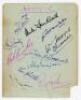 Nottingham Forest F.C. 1948 and 1958. Ruled page signed in pencil by twenty five players including Bob Davies, Bob McCall, Ted Blagg, Jack Hutchinson, Jim Clarke, Brynn Elliott, Horace Gager, Gordon Kaile, Bill Morley etc. Also an album page signed in pen - 2