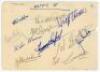 Nottingham Forest F.C. 1952-1956. Ruled page signed in ink by nine members of the Nottingham Forest playing staff and manager, and an album page signed in ink and pencil by eleven members of the 1952/53 team. Signatures include Jack Hutchinson, Tot Levert - 2