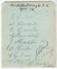 Middlesborough 1935-1936. Album page signed in pencil by eleven members of the playing staff including the trainer. Signatures are Birkett, Brown, Baxter, Camsell, Martin, Yorston, Gibson, Higham, Chadwick and Stuart. Good condition