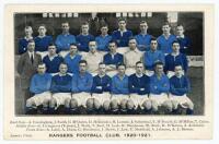 ‘Rangers Football Club, 1920-1921’. Colour plain back postcard of the Rangers team depicted in dark and light blue jerseys. Printed players’ names and title to lower border. ‘Agnew, Photo’. Rare in colour. Minor creasing to corners, otherwise in very good