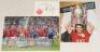 Manchester United F.C. signed photographs 1980s-2000s. Seven original colour press photographs of Manchester United players, each signed by the featured player. Signatures are Stapleton, Stam, Cole, Silvestre, Pallister, van Nisteltrooy and Rooney, one wi - 2