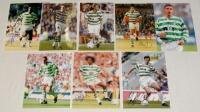 Celtic F.C. signed photographs 1990s-2000s. Eight original colour press photographs of Celtic players, each signed by the featured player. Signatures are van Hooijdonk, Viduka, Larsson, Thomspon (two different), Blinker, Lambert, and Balde. Various sizes,